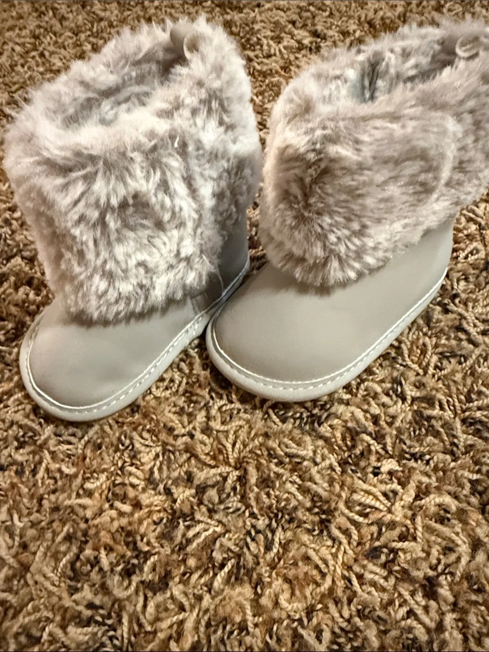 3-6 months baby boots Pink & Gray Faux Fur